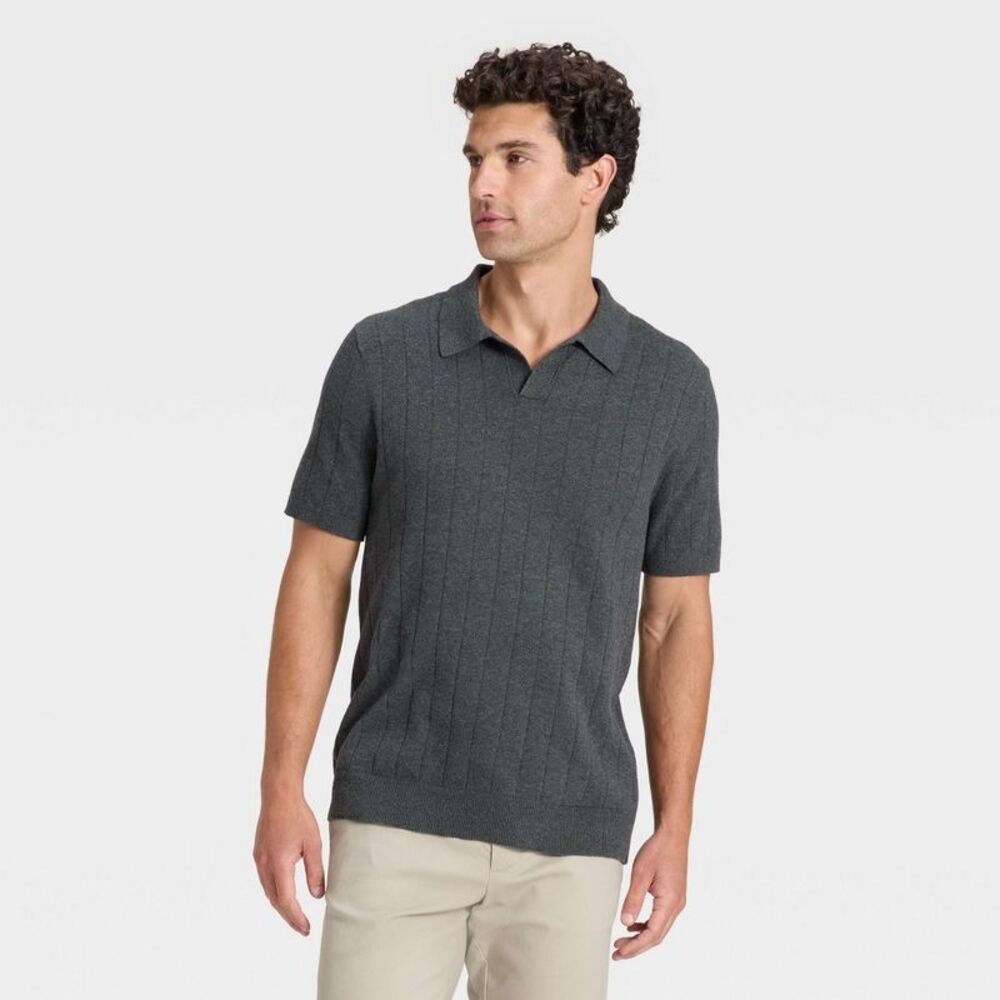 Men's Soft Knit Johnny Collar Polo Sweater - Goodfellow & Co Dark Gray XXL
